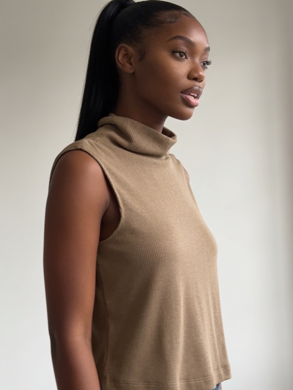 Enza Costa Sleeveless Cowl Neck Sweater - Tan